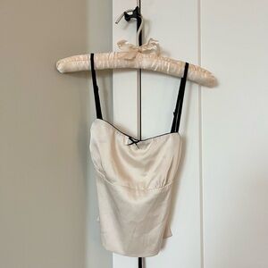 Edikted cream satin backless top with bow